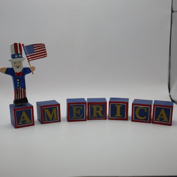 Vintage Wooden Terry's Village Uncle Sam America Blocks - Picture 1 of 6